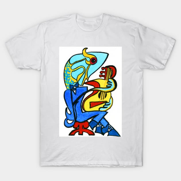 Musical Tuxedo Fish on a Stool T-Shirt by FJBourne